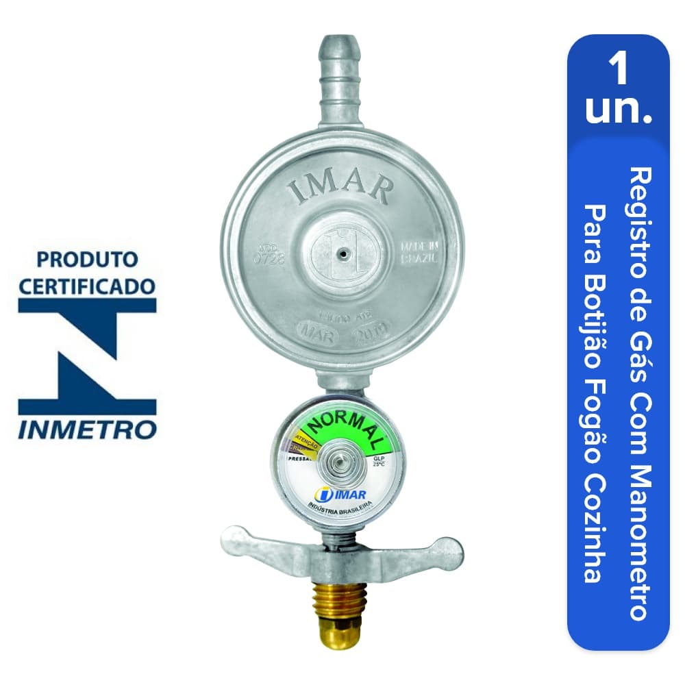 Registro Regulador De Gas De Cozinha Botijão 13k original com monometro e selo do inmetro