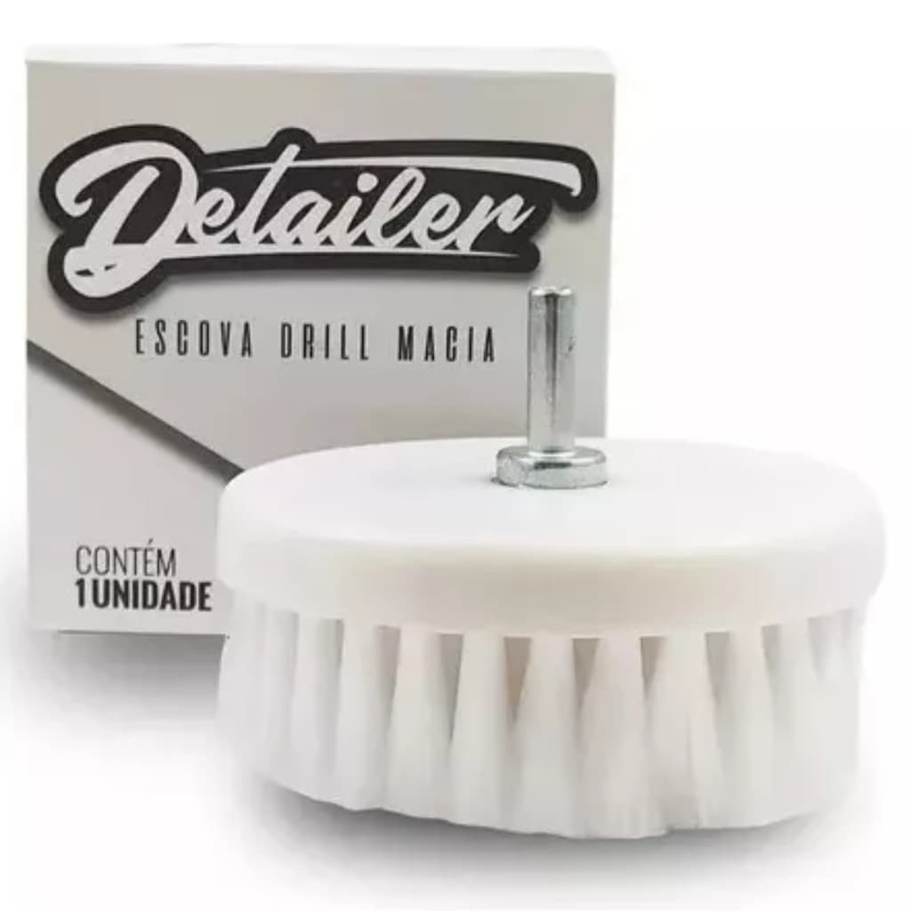 Escova Drill De Cerdas Macias Branca Detailer Sofa Mandala