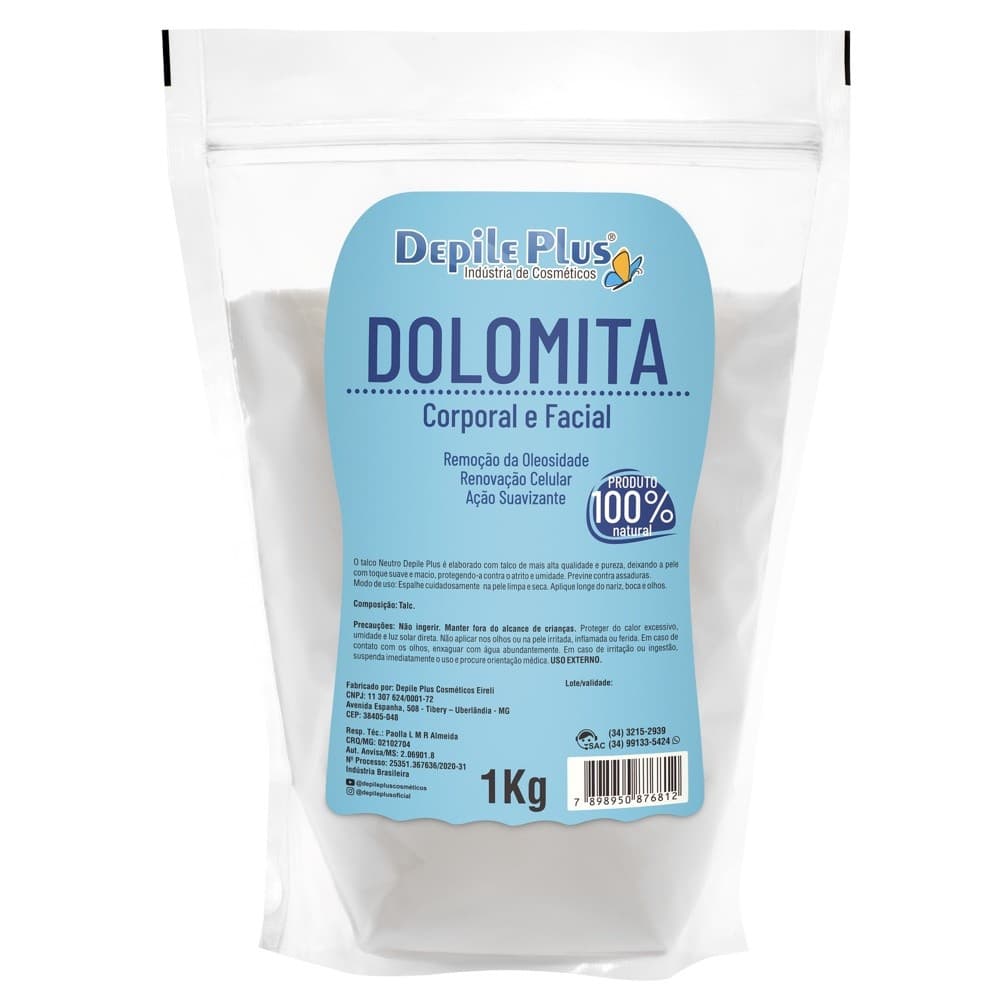 Talco Dolomita Corporal e Facial 1kg para Depilação e Cuidados para a Pele Depile Plus