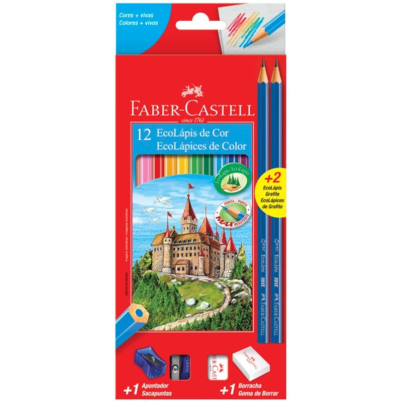 Lápis de cor 12 cores Kit escolar 120112+2N Faber-Castell