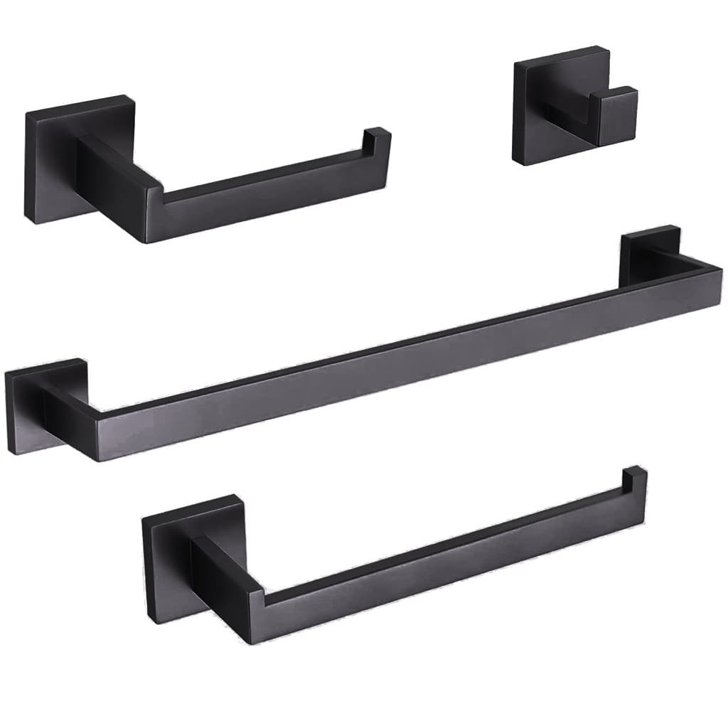 Kit Acessórios Banheiro Preto Inox 304 Escovado Luxo 4 Peças