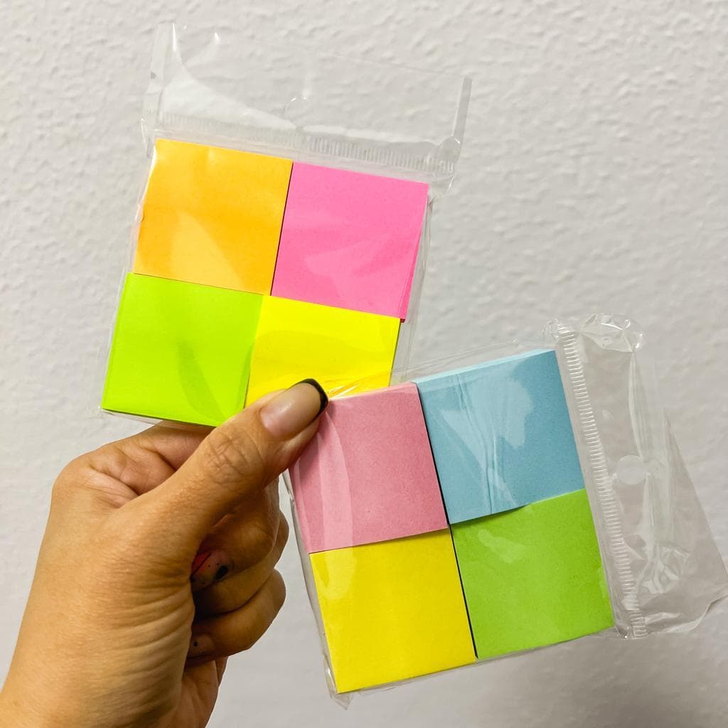 Kit 4 blocos de notas adesivas pastel neon - 3,8 x 3,8 cm - Lembrete 400 folhas