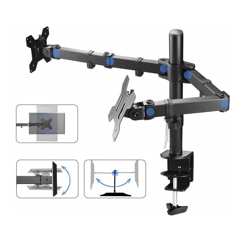 Suporte 2 Monitor Tv Aço Mesa Articulad Ajuste Vesa Promoção