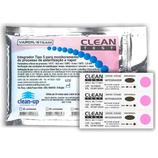 Integrador quimico Classe 5 em tira CLEAN TEST com 25 unid