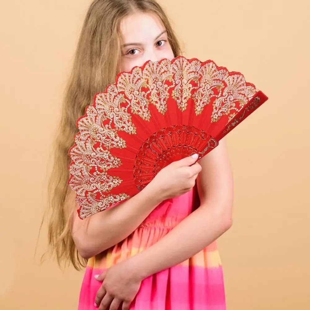Art Craft Gift Fan Chinês Estilo Ventilador Dobrável Mão Ouro Em Pó Plástico Dança Festa De Casamento Presente Manual