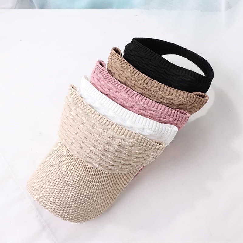 Viseira Sport franzida de tecido ajustável, confortável e leve viseira de proteção ao sol caminhada e corrida