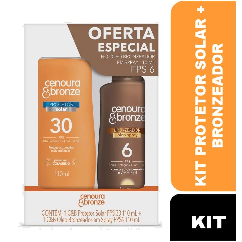 Kit Cenoura E Bronze Protetor Solar Corporal Fps30 110ml + Óleo Bronzeador Fps6 110ml