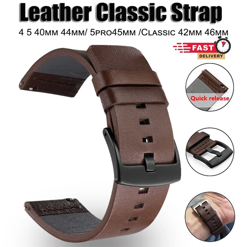 18/20/22/24mm Couro Genuíno Compatível Com Samsung Galaxy Watch 3 46mm 42mm Relógio6 5 4 40 44mm Huawei GT2 3 PRO