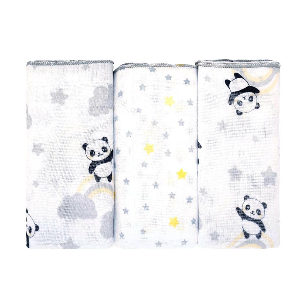 Pano de Boca Kit Com 3 Peças para Bebê Panda Soninho