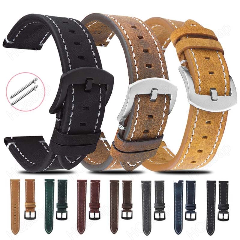 Pulseira De Couro Retro Genuíno 18mm 20mm 22mm 24mm Reposição Rápida Universal Para Mulher Homem Acessórios