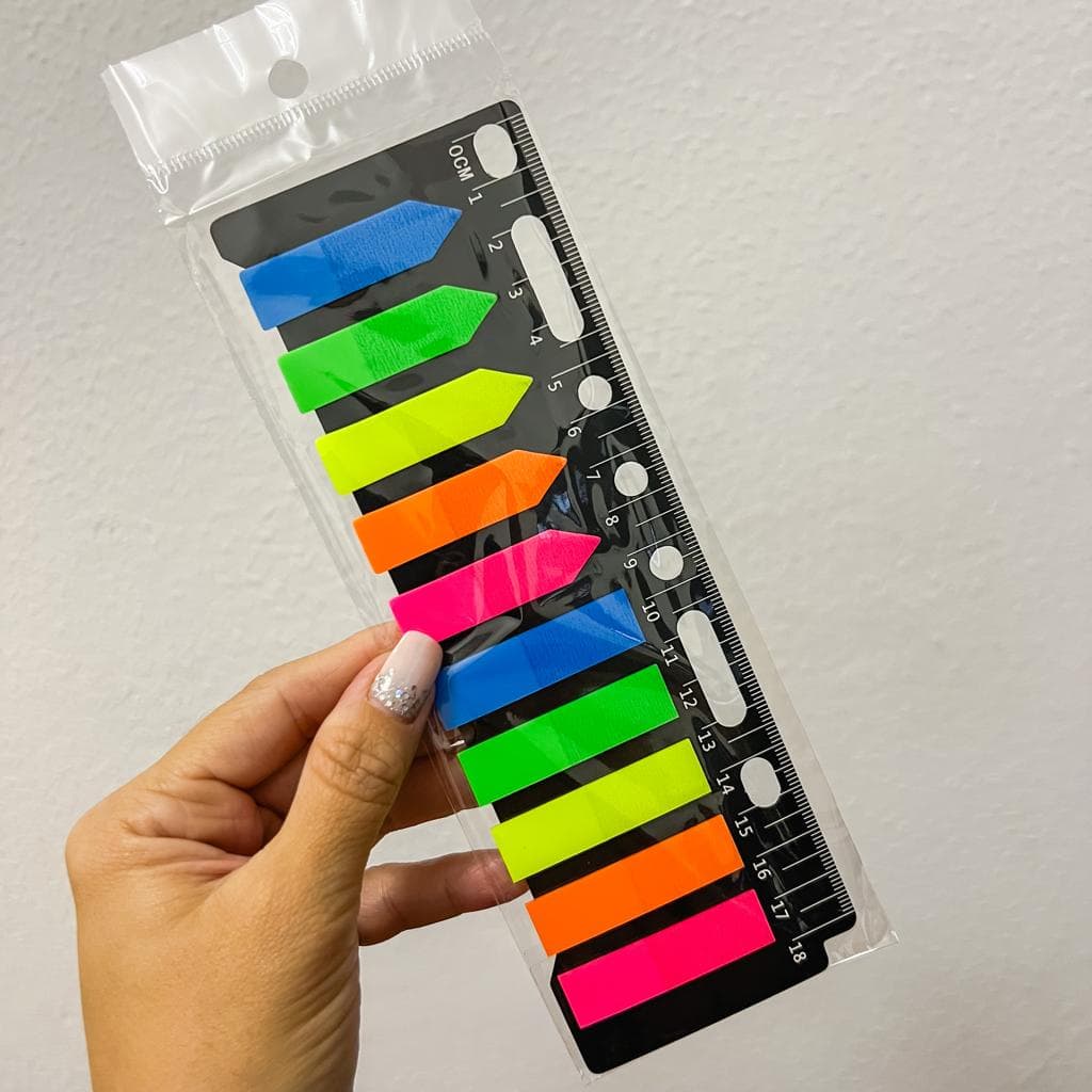 Régua com Sticky Notes para Fichário - Marca Página Adesivo Retangular Seta