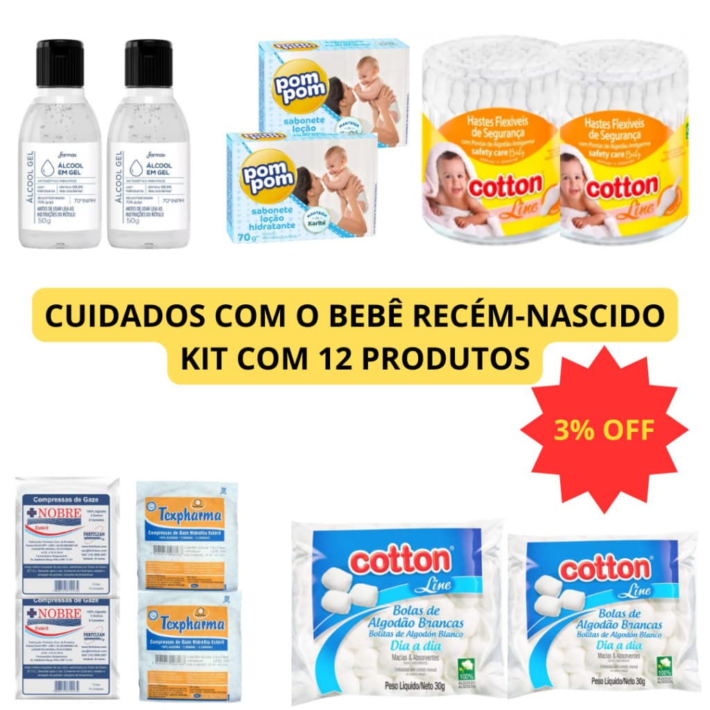 Kit Bebê  Recém Nascido Cuidados Na Maternidade Cuidados Em Casa Mãe e Bebê Pós Parto 12 Produtos