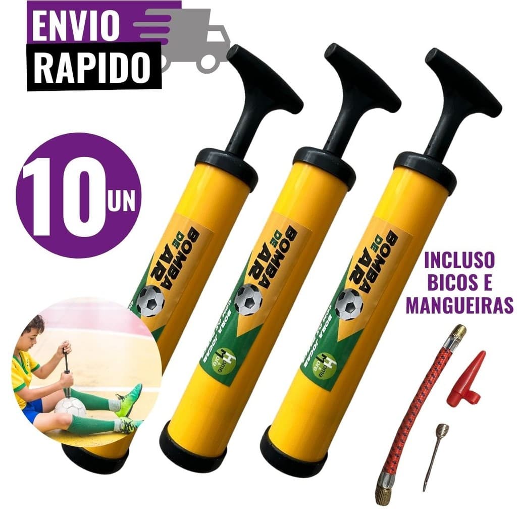 Kit 10 Bomba de Ar Manual 10” Encher Bolas Boias Infláveis Balões Bico Agulha e Plástico com Mangueira Flexível