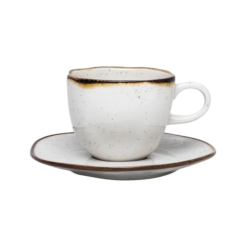 1 Xícara Com Pires Ryo Maresia 220ml Areia Oxford Porcelana Mesa Posta Elegante para Chá Café