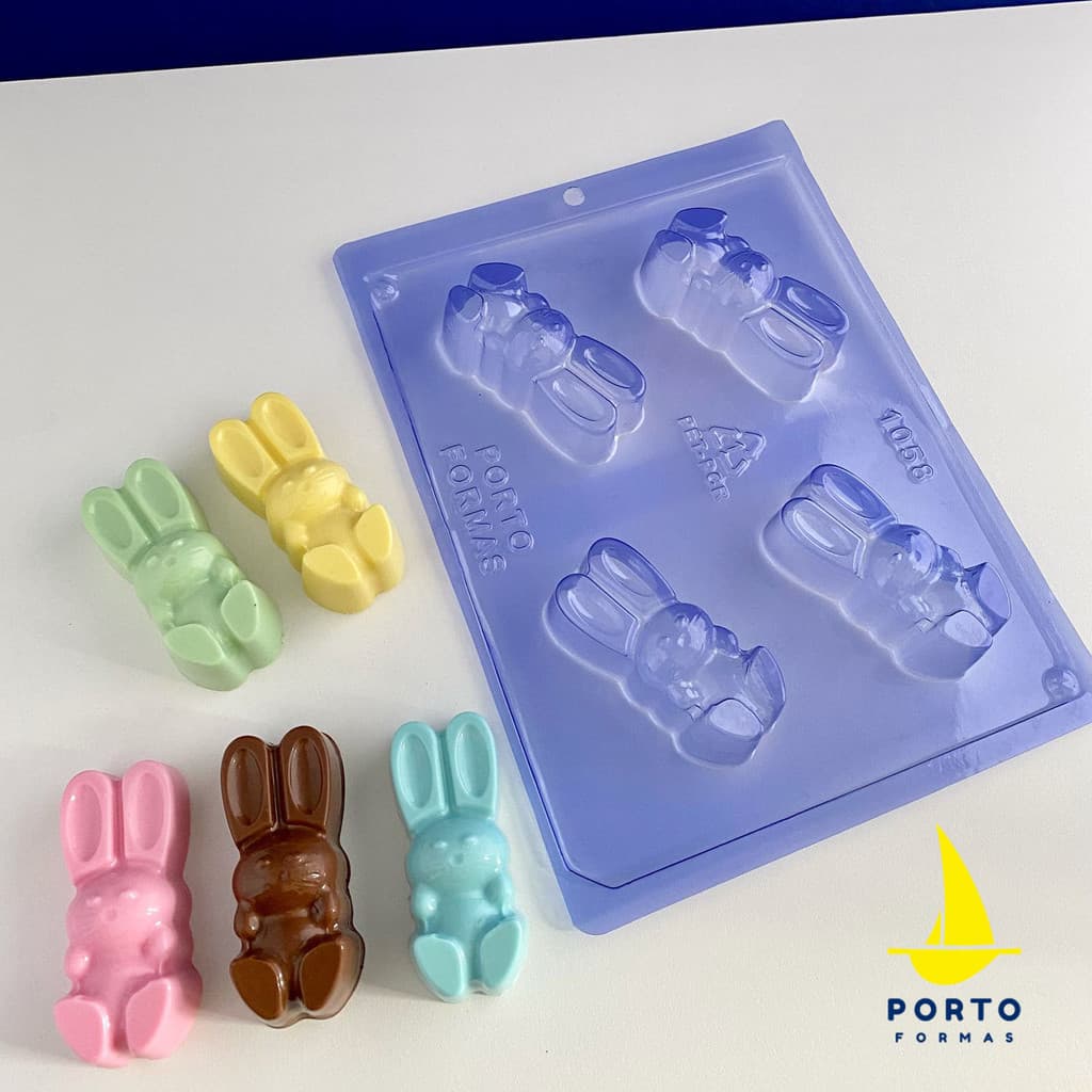 1~ 5 Forma Silicone Porto Bombom Coelhinho Páscoa Especial 3 Partes P1058 (CHOCO)