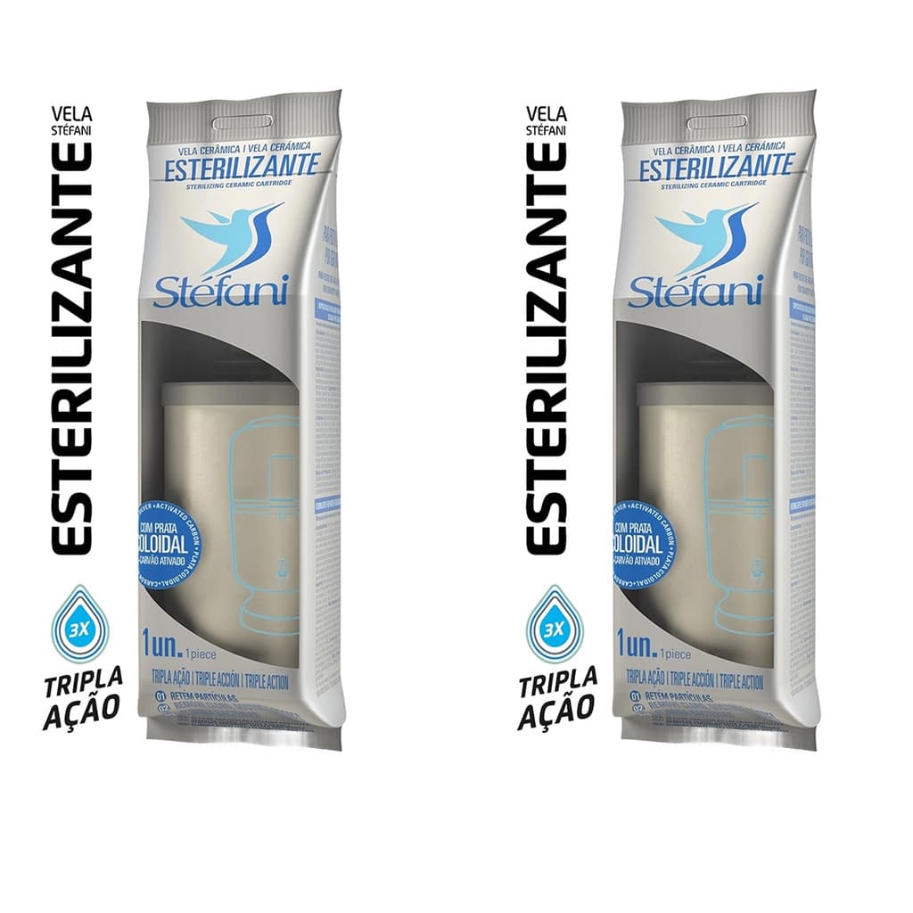 Kit 2 Vela Filtro de Barro Esterilizante Tripla Ação Stéfani Original São João Prata Coloidal
