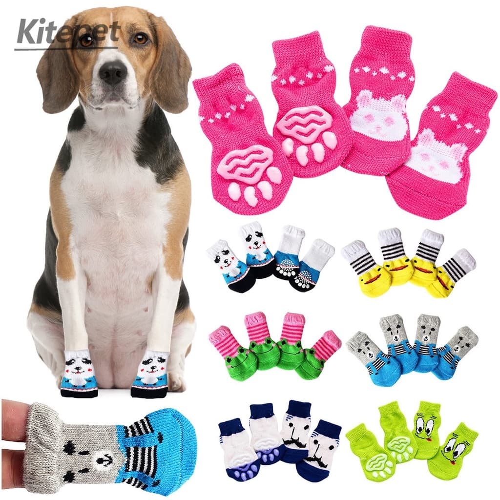 4Pcs Inverno Calor Cão Meias Natal Animais de estimação Sapatos antiderrapantes malha cães gatinhos botas para cães