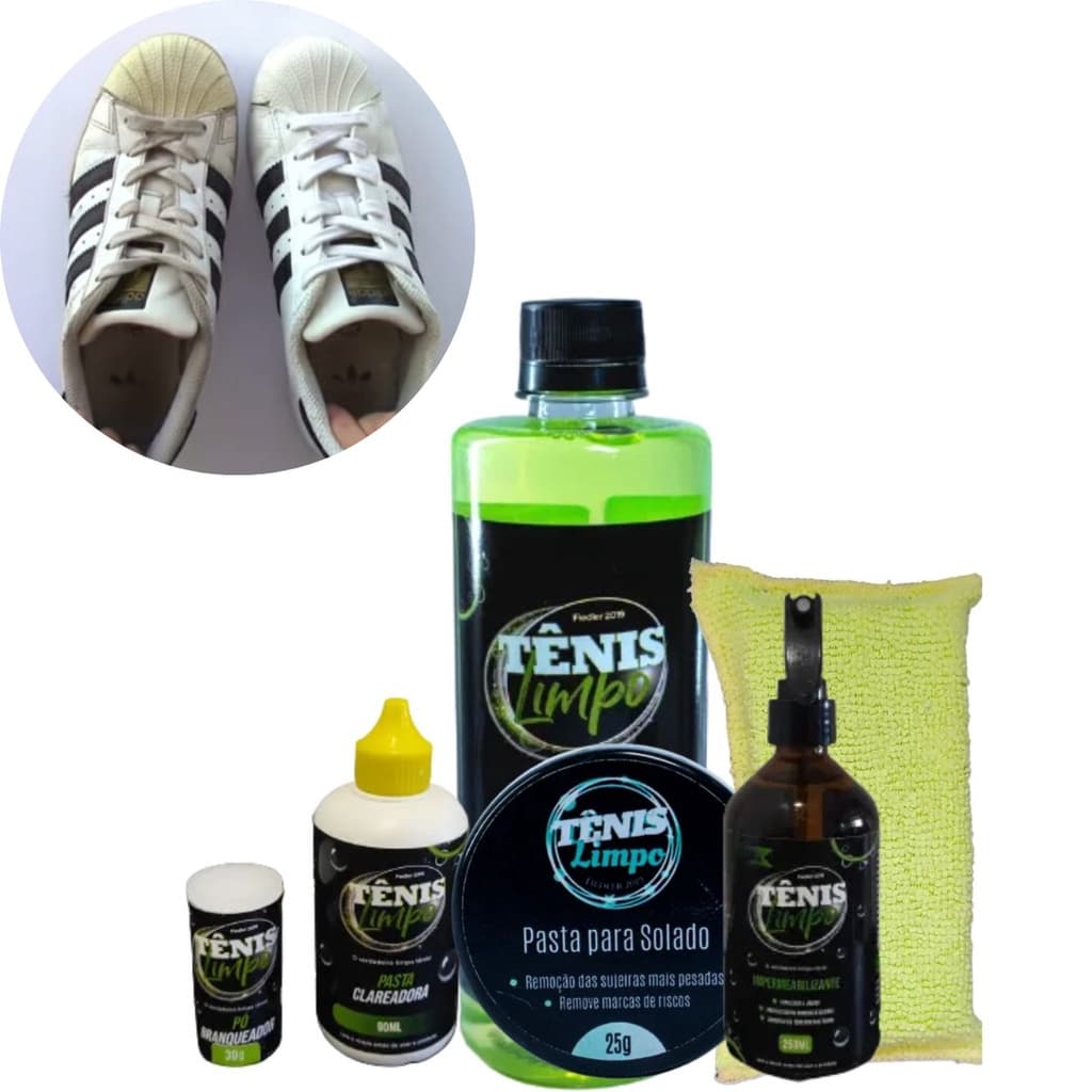 Kit Limpeza Proteção Completa Calçados Tira Amarelado Sujeira Mancha Limpa Solado Impermeabilizante