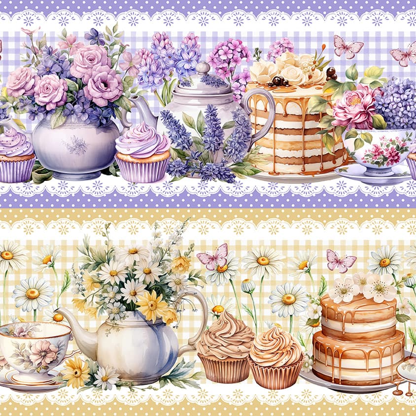 Tricoline Digital Barrado Chá da Tarde Florido, 50cm x 1,50m