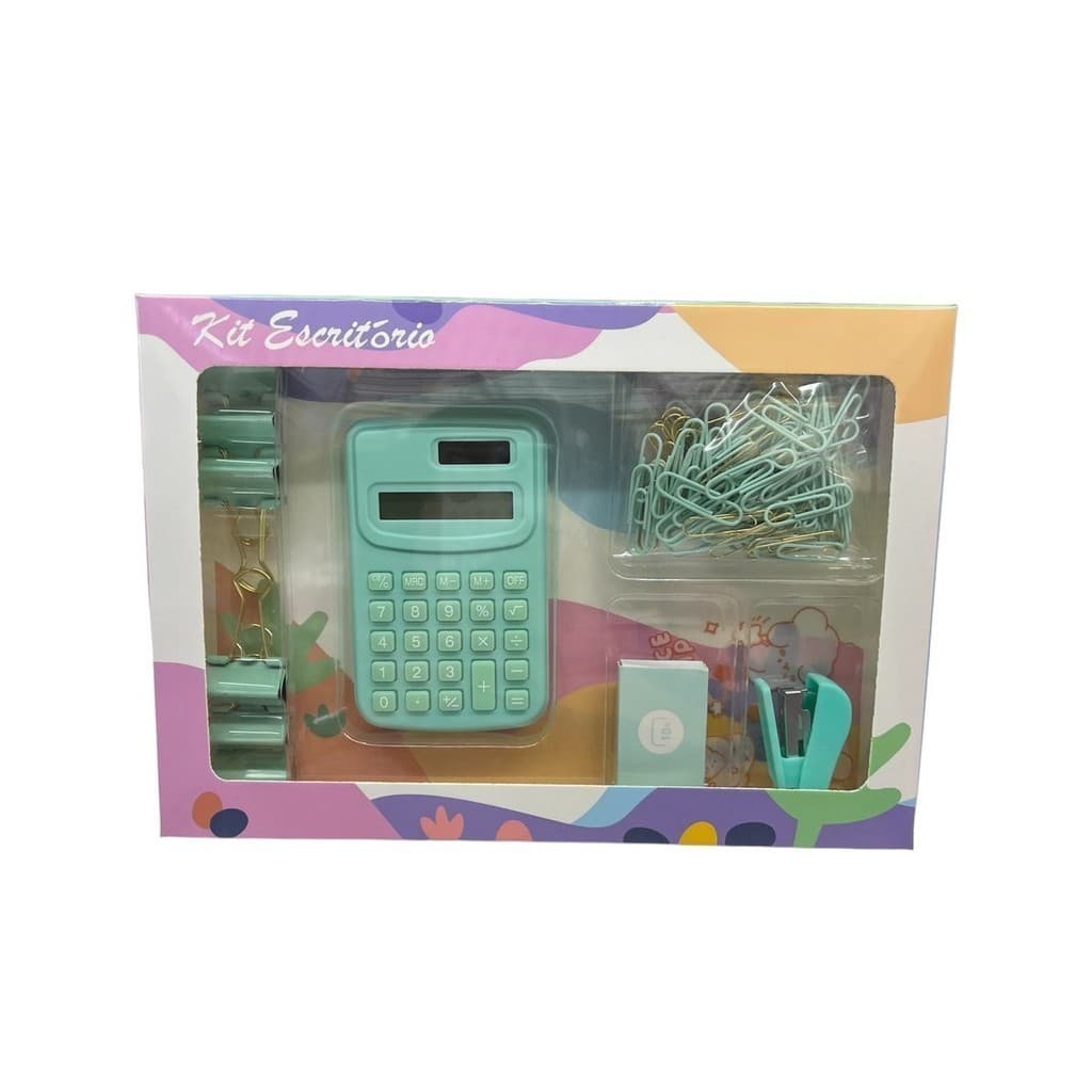Kit Escritório Com Calculadora Escolar Com 90 Peças Completo Papelaria Diversos Presente