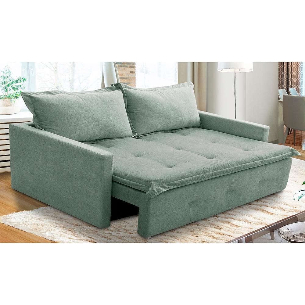 Sofá Sem Caixa Retrátil e Reclinável 1,65m com Molas Maísa Boucle Menta Adonai Estofados