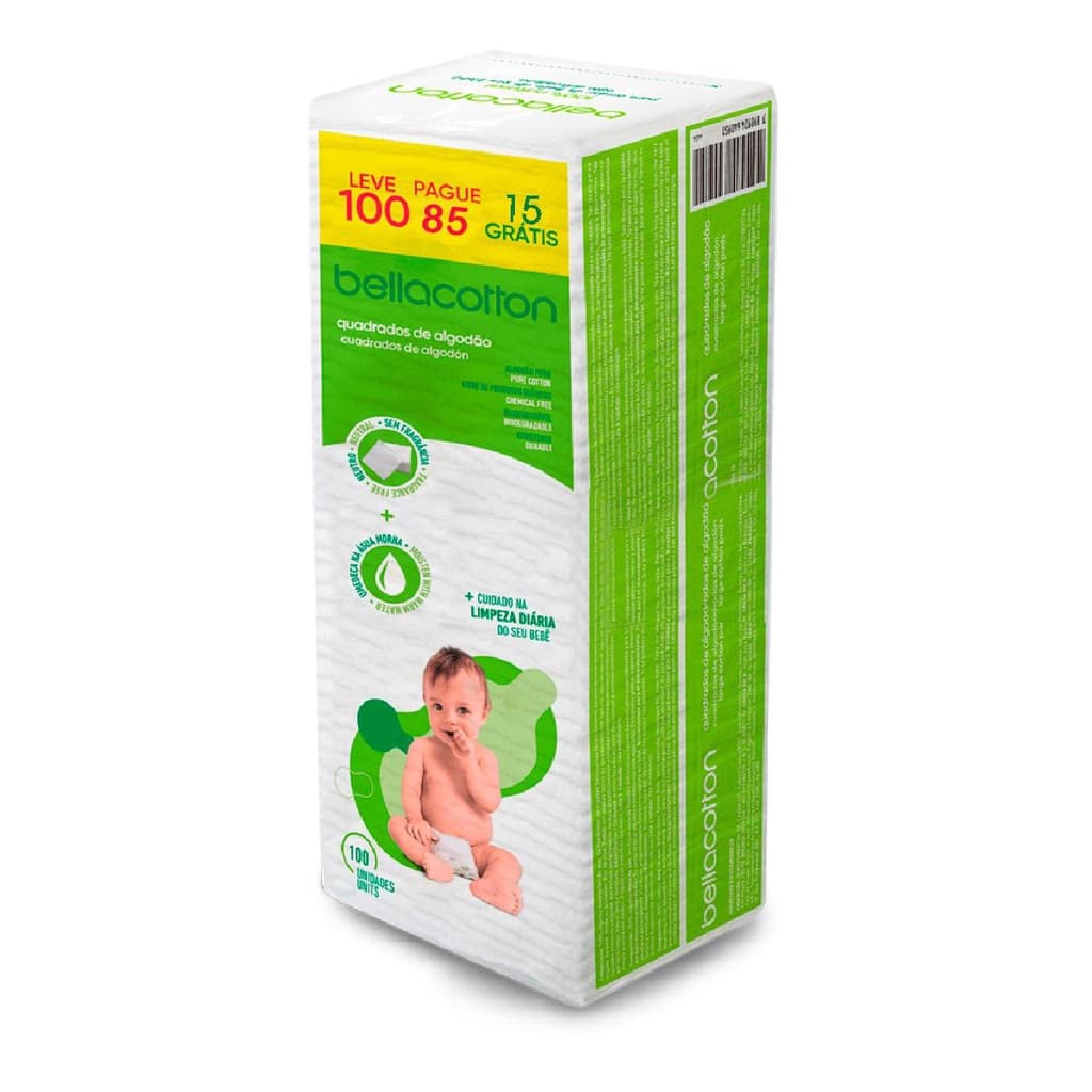 Algodao Quadrado Bebe Bellacotton 100Un
