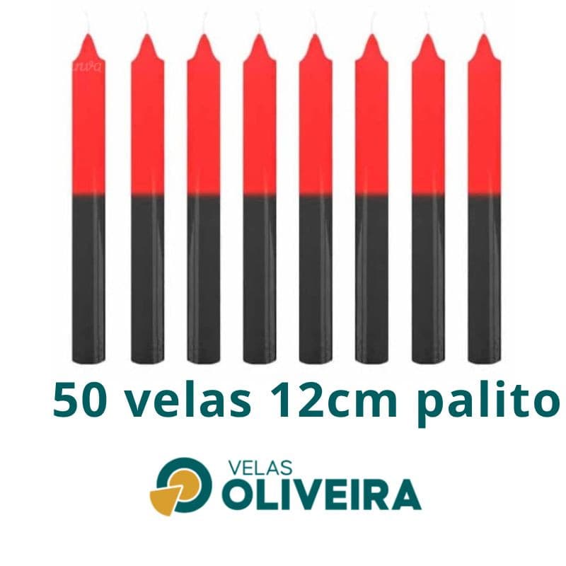 Vela Palito Bicolor Vermelha e Preta 50 Unidades 12cm 15,8 - (Por Kilo) 100% Parafina