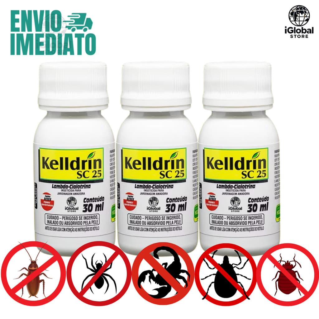 Kelldrin Sc 25 Inseticida Concentrado kit 3 unidades Mata Escorpião Barata Aranhas Traças Pulgão Carrapato Largatas