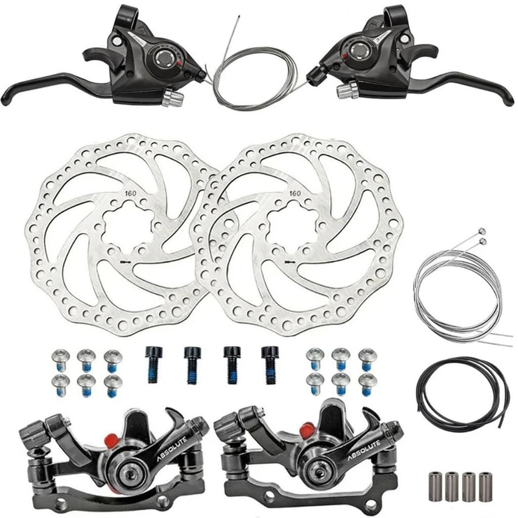 Kit Freio A Disco Absolute + Alavanca Passador Rapid-Fire 21v Manete Alumínio + Cabos Para Bicicleta