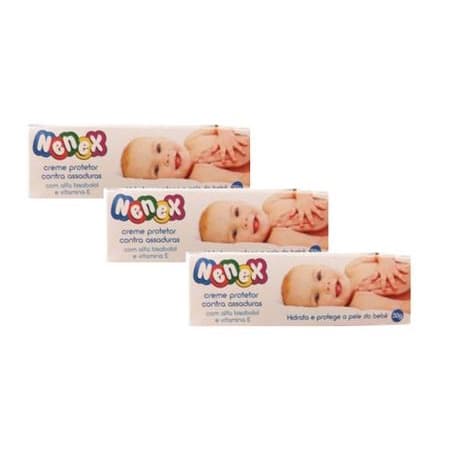 Kit 3 Pomadas / Creme Para Prevenir Assaduras Nenex 50g Hidrata e Protege a Pele do Bebê