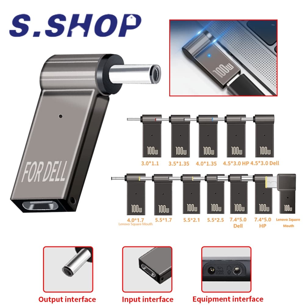 PD 100W Adaptador De Alimentação Do Carregador De Energia Para Laptop 5A 20V Conector Fêmea Tipo C Macho DC Lenovo/HP/DELL