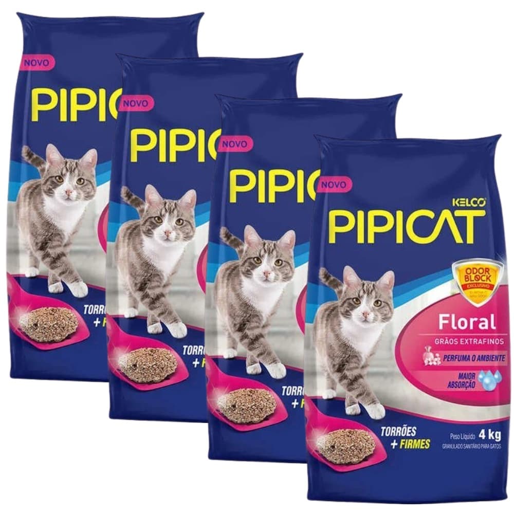 Areia Sanitária Para Gatos Kelco Pipicat Floral 4kg 4 Un