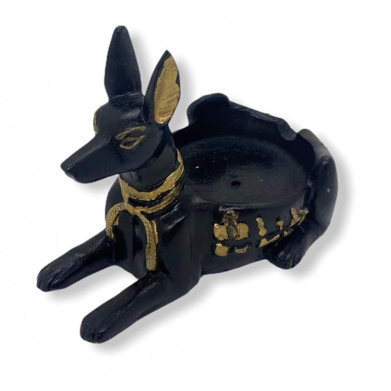 Anubis Incensário e Porta Vela Preto Dourado em Resina 5 cm