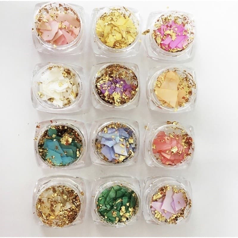 Kit 12 Madre Peróla Com Fio De Ouro Decoração Unhas Acrigel