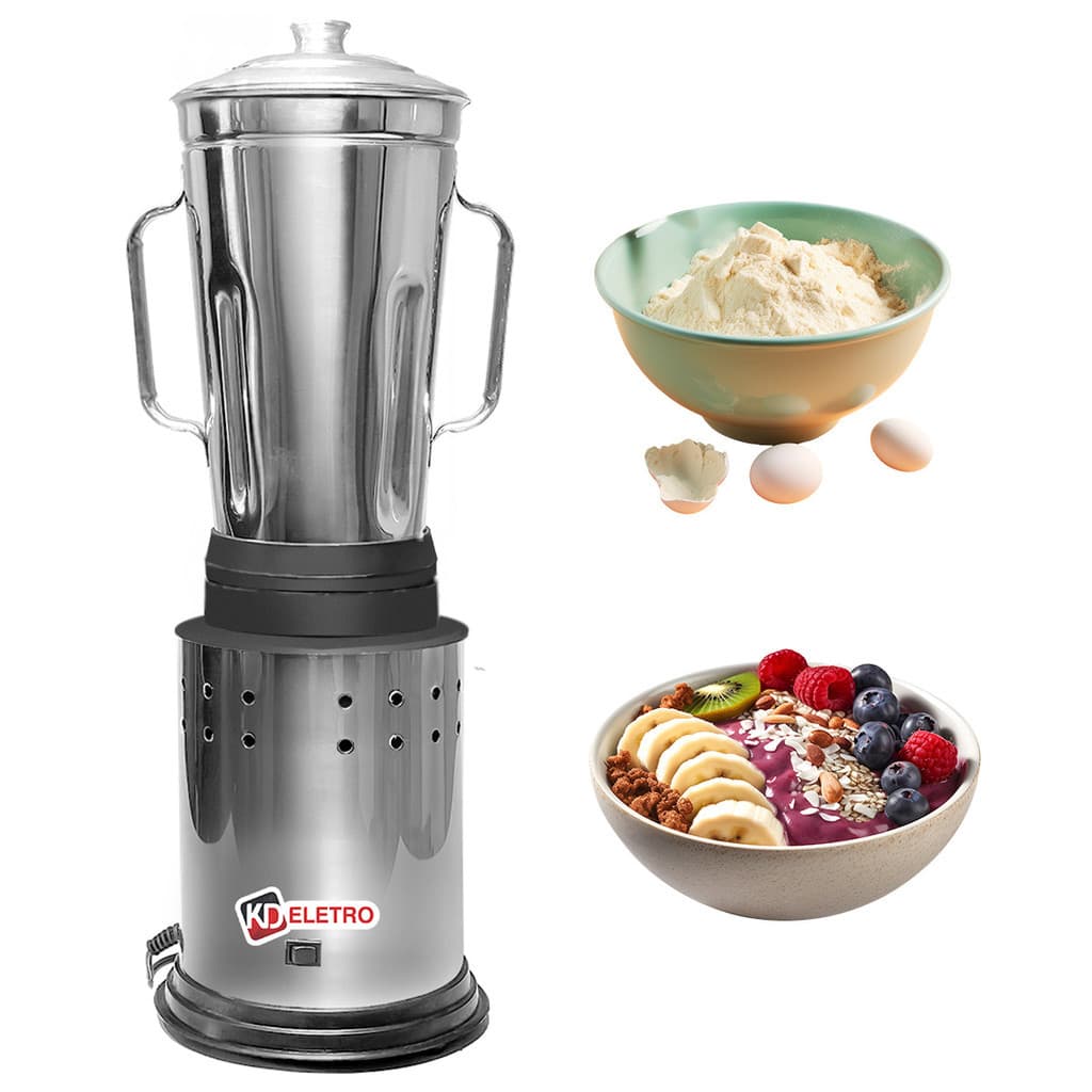 Liquidificador Industrial  Baixa Rotação 4 LITROS Preto e Prata com Jarra de Aço Inoxidável-
