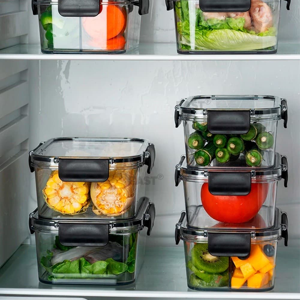 Kit 6 Potes Pote Hermético Acrílico Organizador de Geladeira Tampa Alta Vedação em Silicone Organiza Marmita e Armário