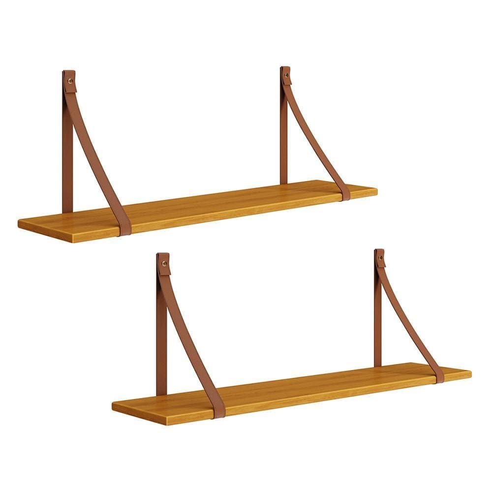 Kit 2 Prateleiras Luna 89,6cm com Alças de Couro - Reller Móveis