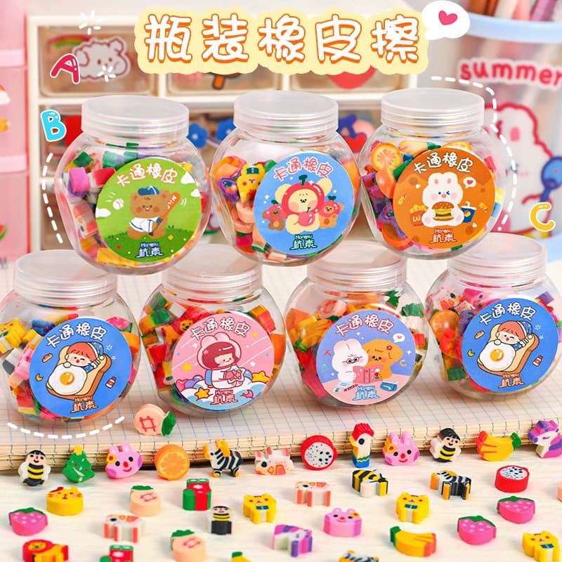 50pcs/Caixa Mini Apagador De Garrafas De Desenho Animado Abertura Do Jardim De Infância Presentes De Papelaria Animais Bonitos Frutas Como Lápis De Couro