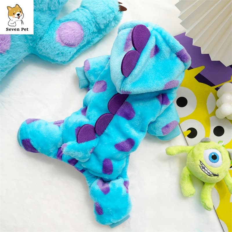 Roupas Fofas De Cachorro De Velo De Coral Capuz Transformação De Dinossauro De Quatro Pernas