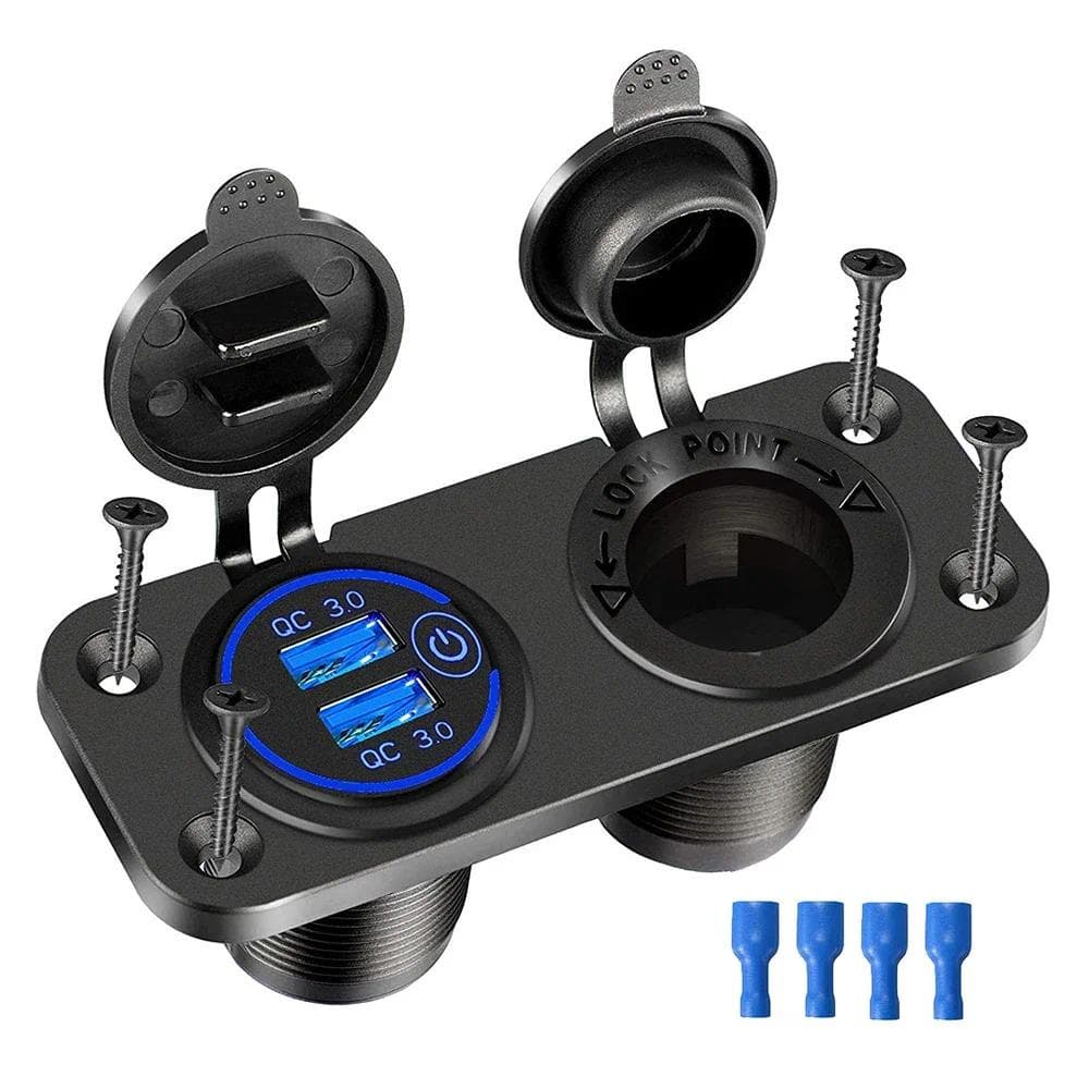 Carregador Duplo USB De 12V-24V Adaptador De Tomada À Prova D'água Para De Carro Isqueiro Com Chave De Toque