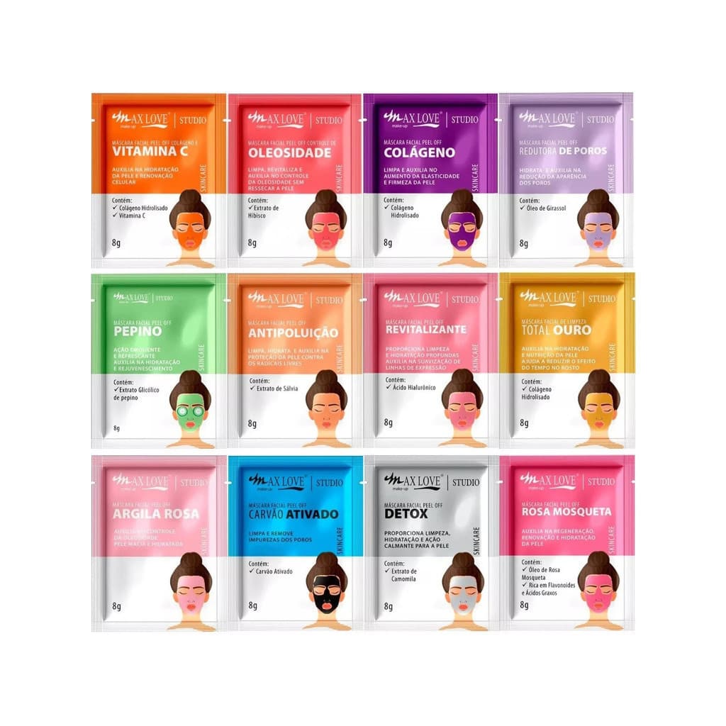 Kit C/5/10/15/20/30 Sortido De Max Love Máscara Facial Sachê Cor Aleatória