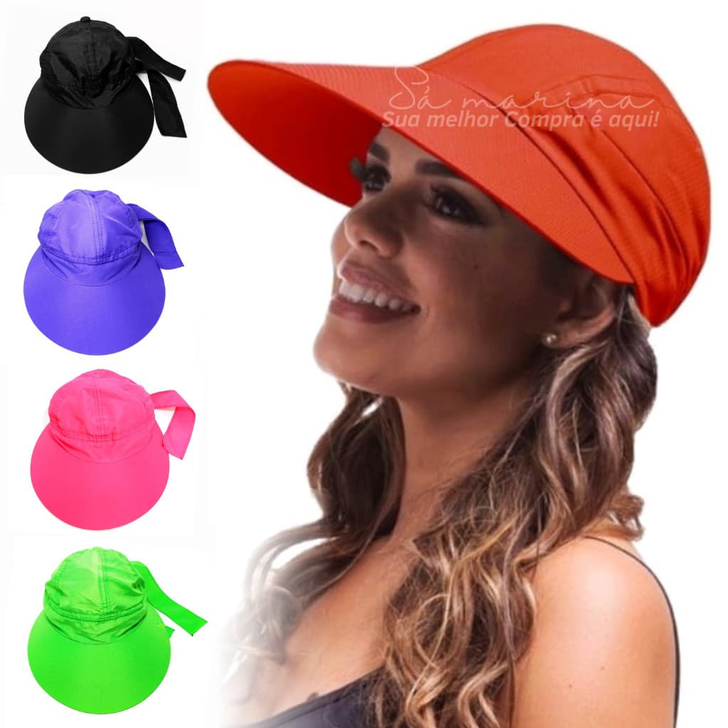 Boné Viseira Feminino Verão Tecido Aba Larga Proteção ao Sol