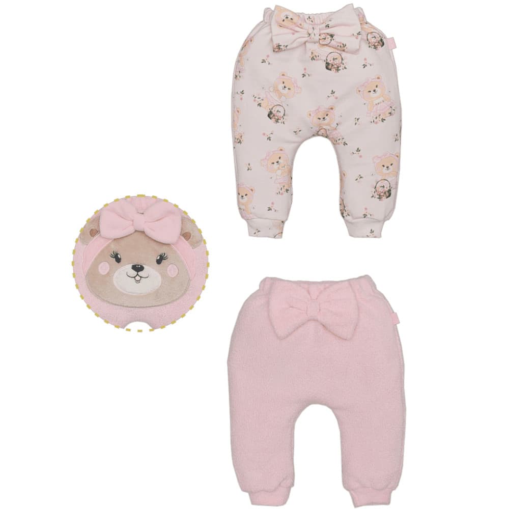 Kit Culote 2 Peças Bebê Menina Rosa Ana Kelly Ursinho Laço