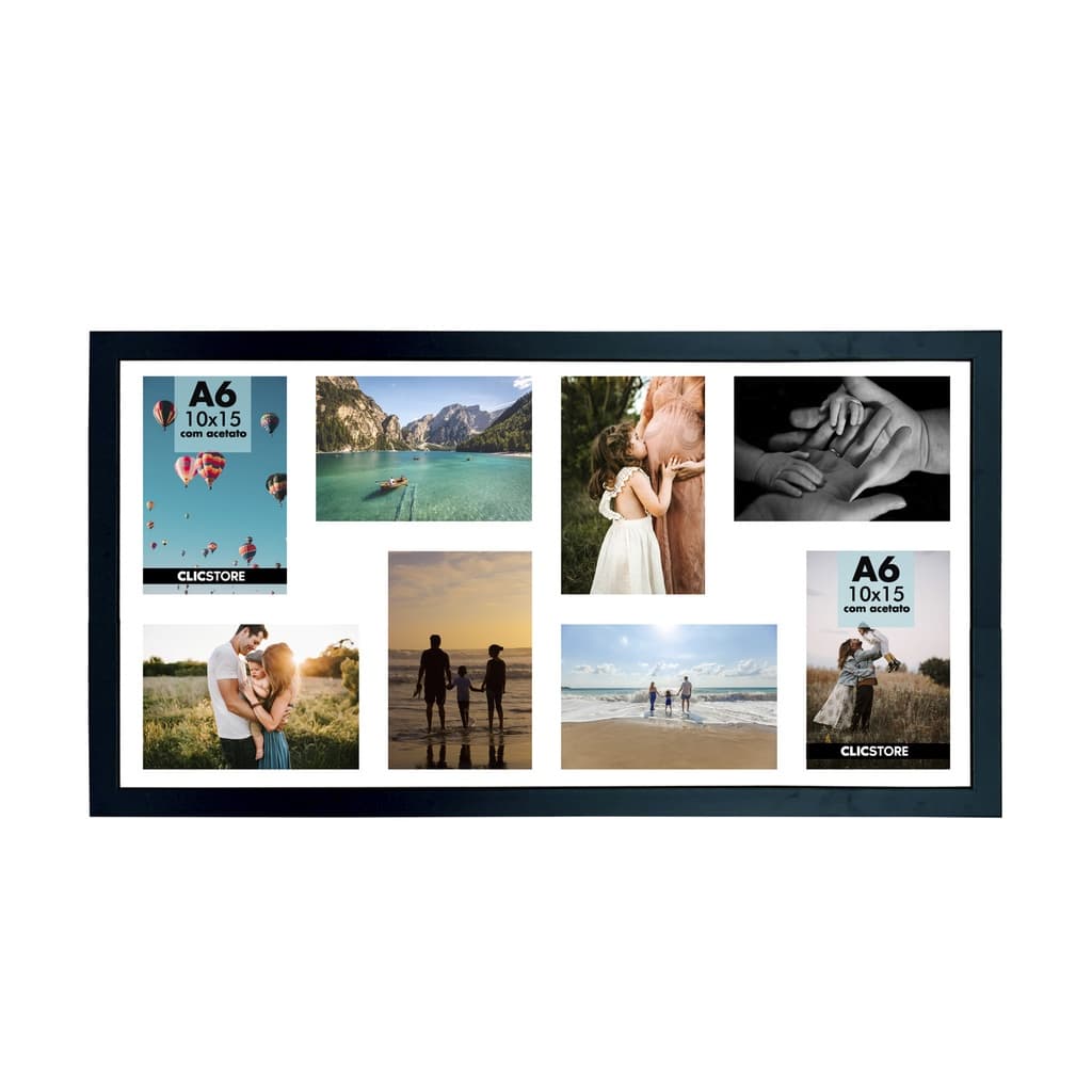 Quadro Painel Multifotos 8 Foto 10x15 Paspatur Branco Moldura Acetato Parede Criativo Luxo