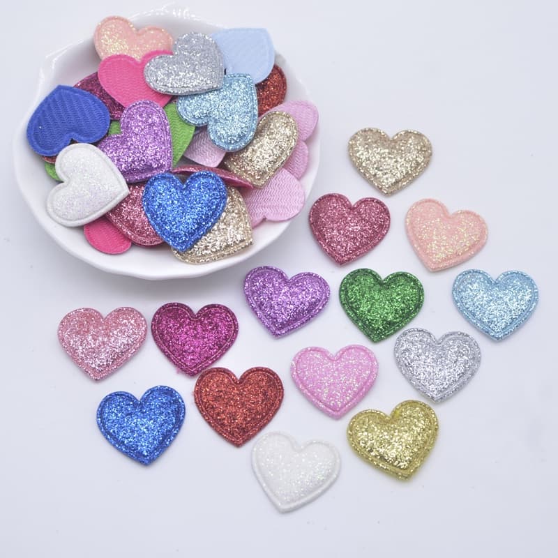 100Pcs 2.2 * 2cm Coração Applique para DIY Headwear Clips Cabelo Decoração Roupas Chapéu Artesanato Patches de costura
