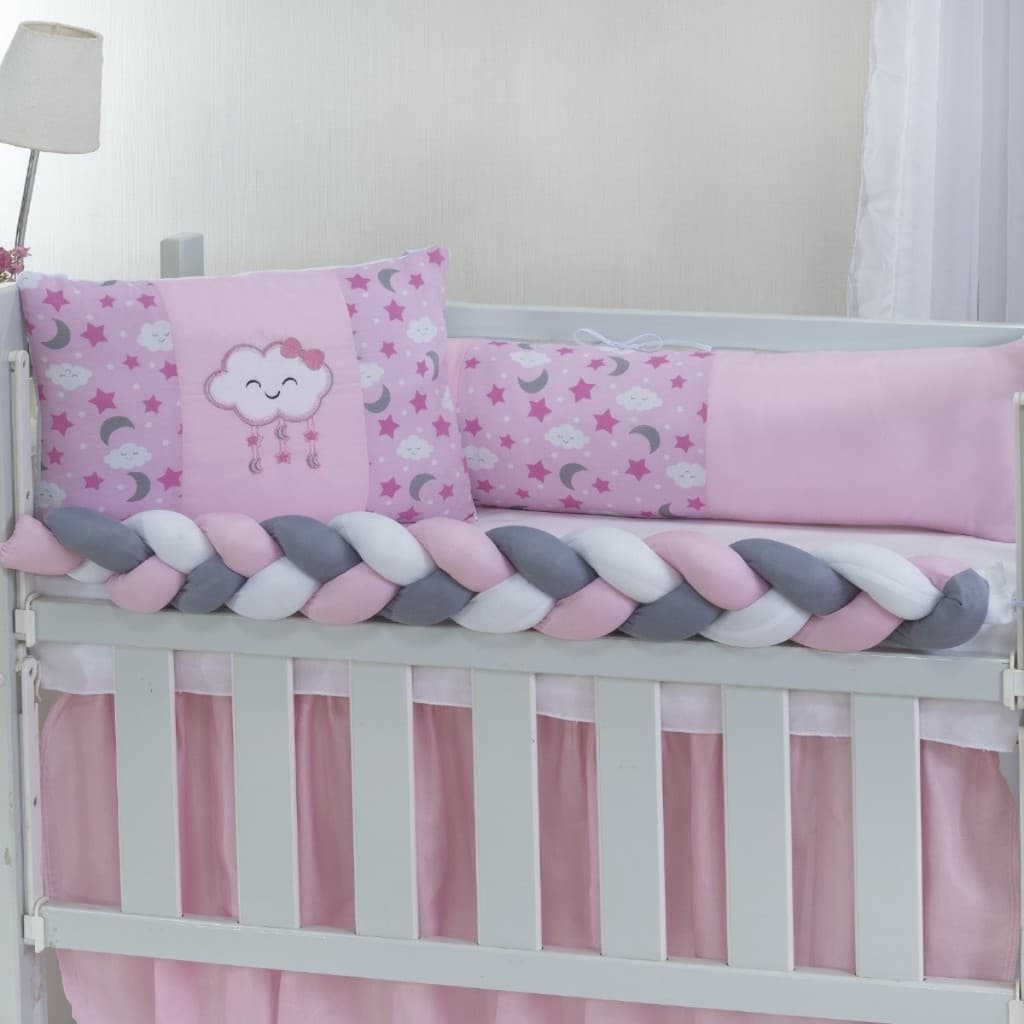 Kit Mini Berço Protetor Trança Sublimado 06 Peças Classic Menina Menino