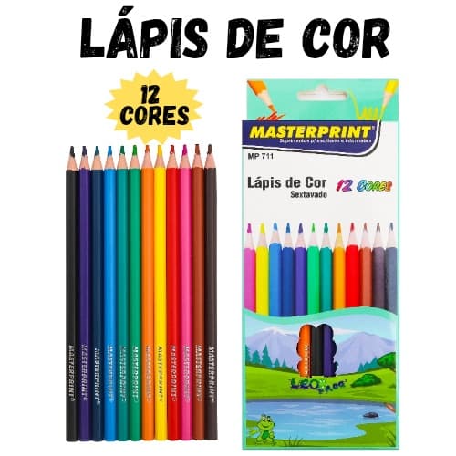 Lápis de Cor 12 Cores Sextavado Escolar Masterprint