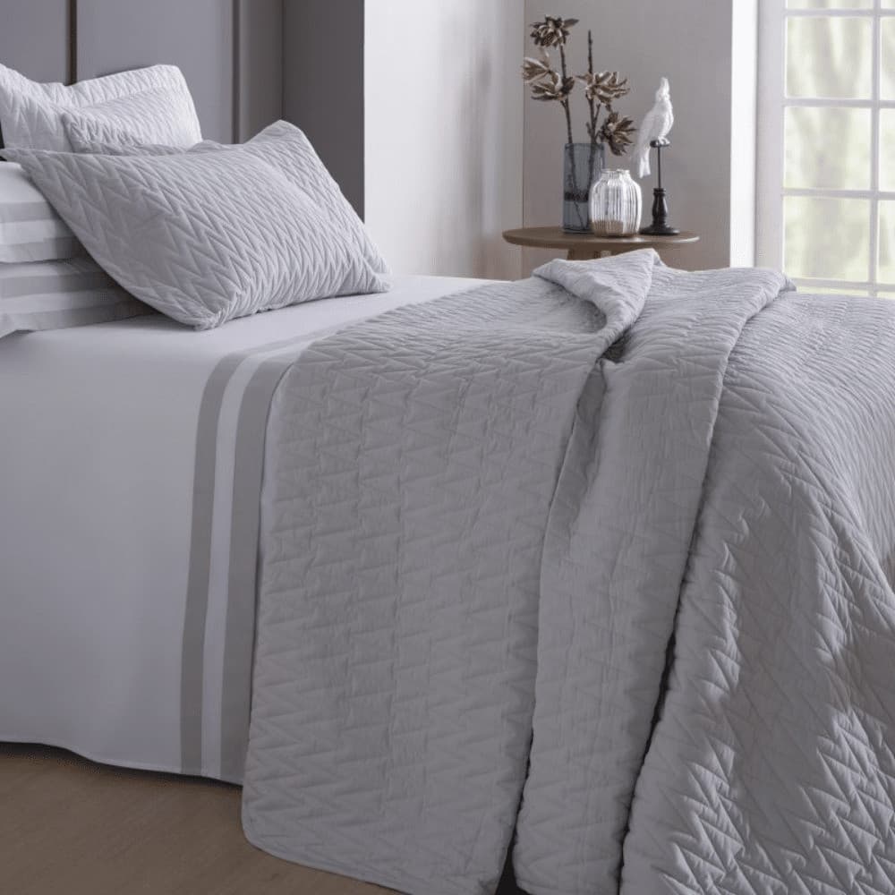 Kit Colcha Queen Matelassê Zig Prata 100% Algodão Naturalle
