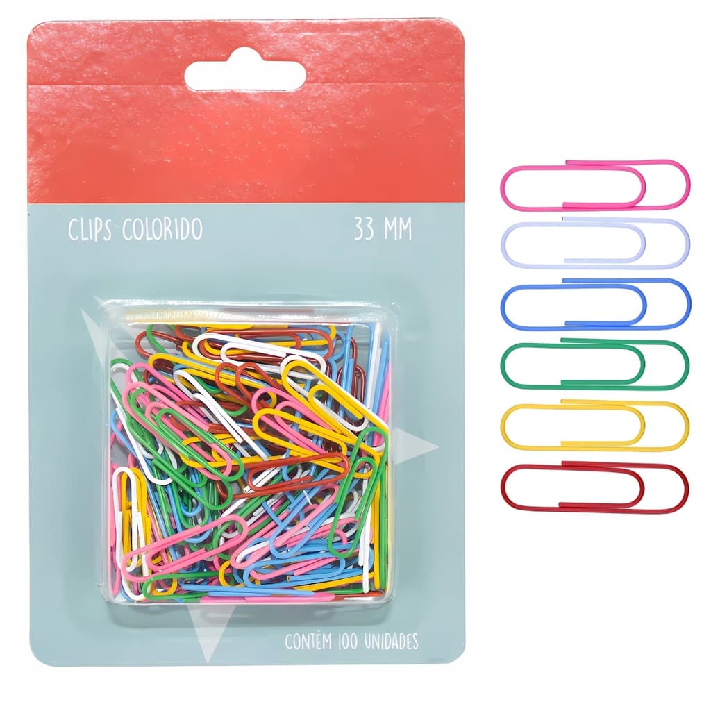 Clips De Papel 33mm Colorido 100 Unidades Clipes De Metal Material De Escritorio
