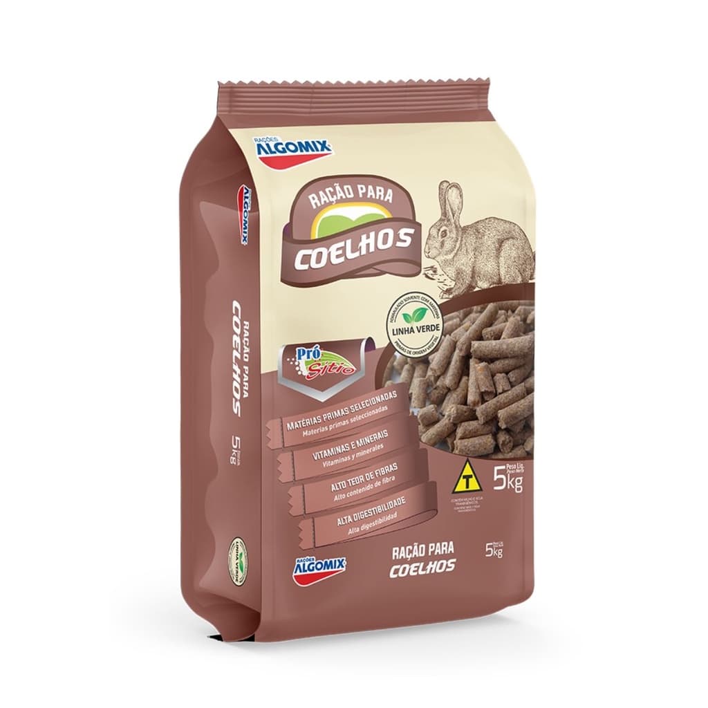 Ração para Coelhos com Vitaminas e Minerais Marca Algomix 5 Kg